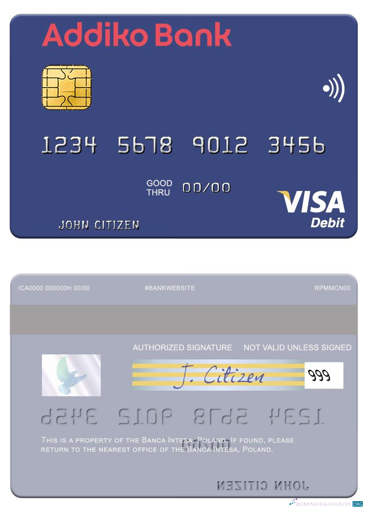 Download Slovenia Addiko Bank visa debit card Photoshop template